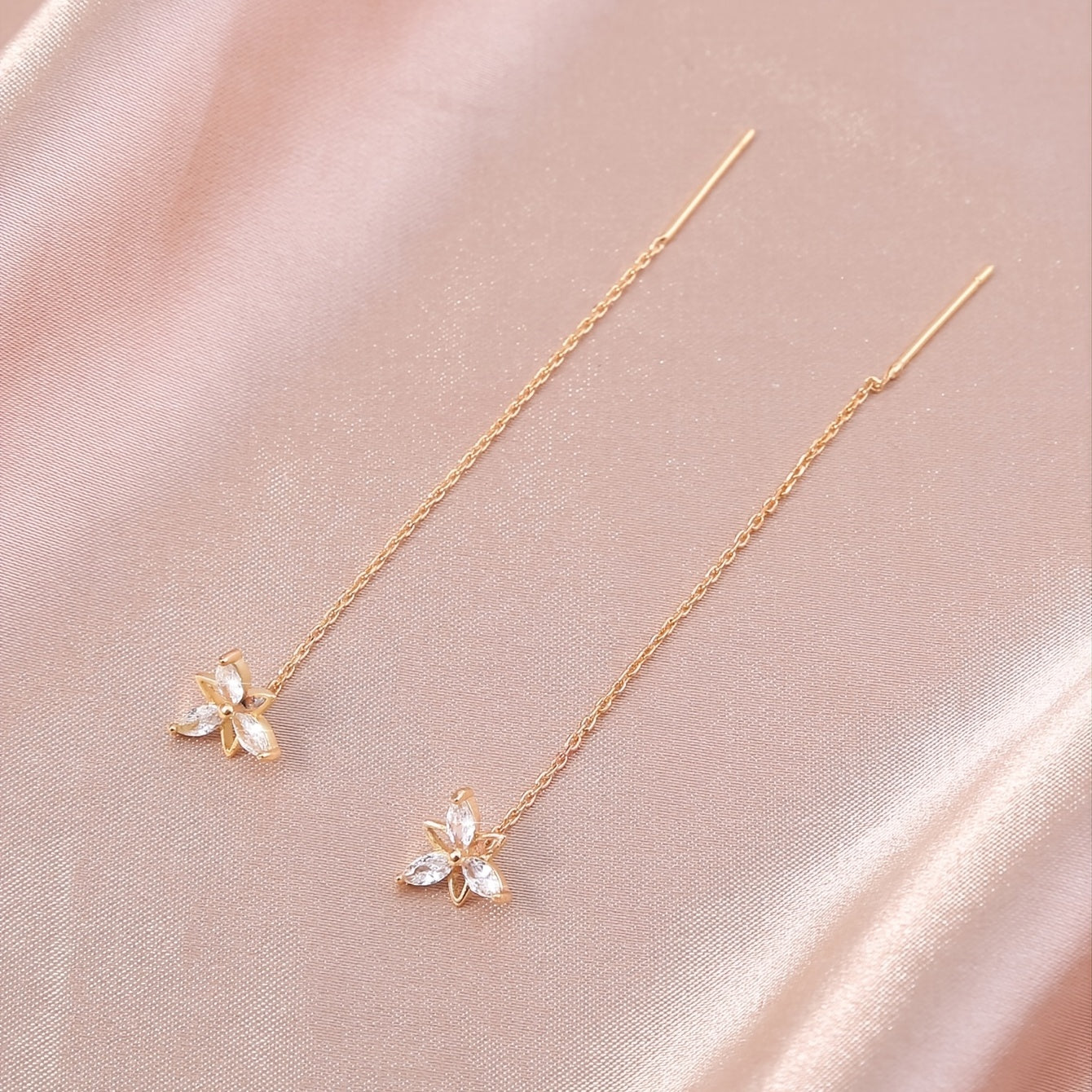 Flower Shape Zircon Threader Earrings Long Chain Body Piercing Jewelry