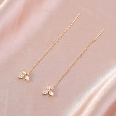 Flower Shape Zircon Threader Earrings Long Chain Body Piercing Jewelry
