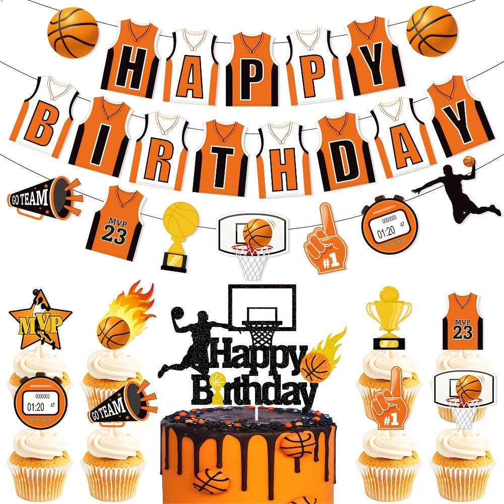 Basketball Jersey Happy Birthday Banner - Basketball Party Decor