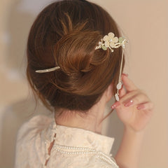 Orchid Flower Hair Pin With Tassel Hair Stick