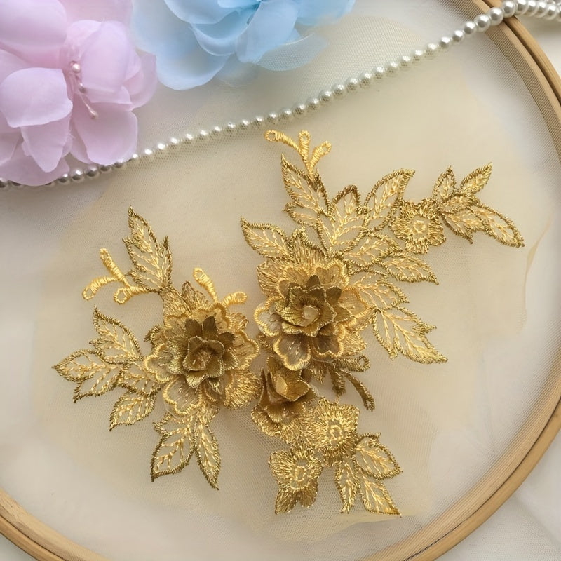 3D Flower Lace Applique Embroidered Material Trim For DIY Wedding Dress