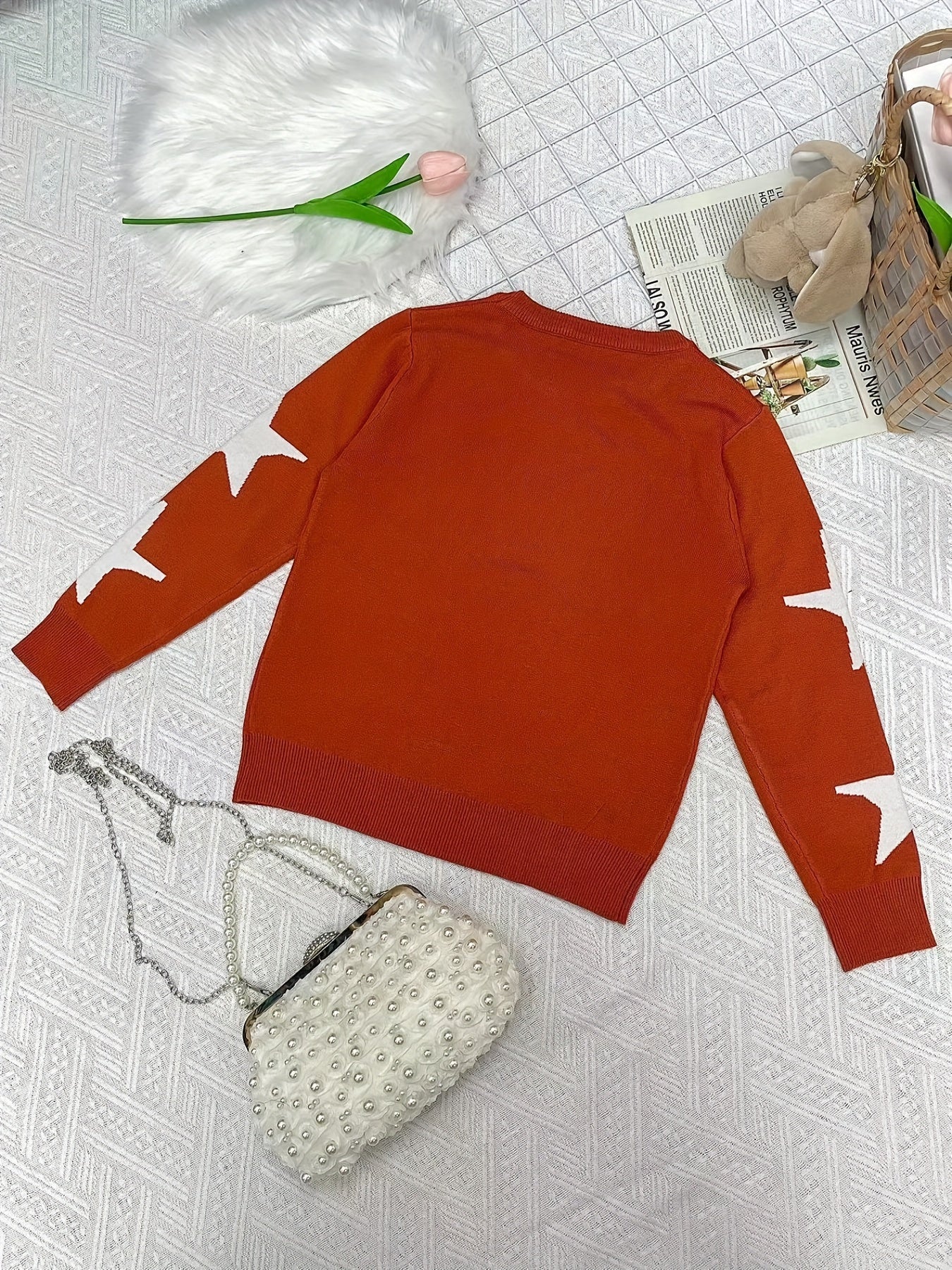 Girl Star Print Sweater Knit Pullover Casual Comfortable Kids Clothes