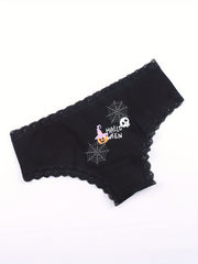 6 Pack Plus Size Christmas & Halloween Cartoon Print Lace Trim Briefs Set