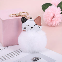 Cat Pom Plush Keychain Cartoon Animal Bag Key Chain Keyring Ornament
