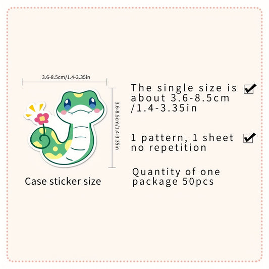 50pcs Kids Snake Cartoon Stickers Self Adhesive Decals for Desktops Party Favors