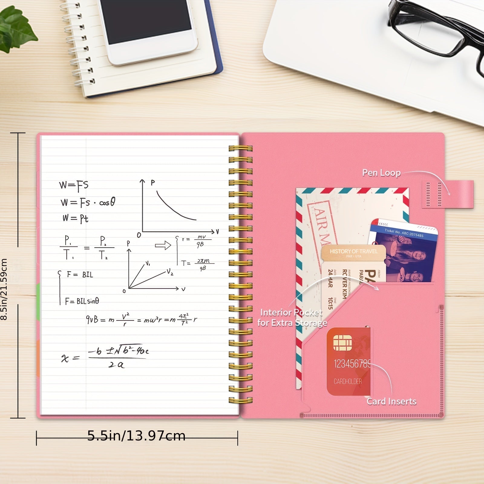 1pc 5-Subject College Ruled Spiral Notebook, 200 Pages, 4 Dividers, Tabs