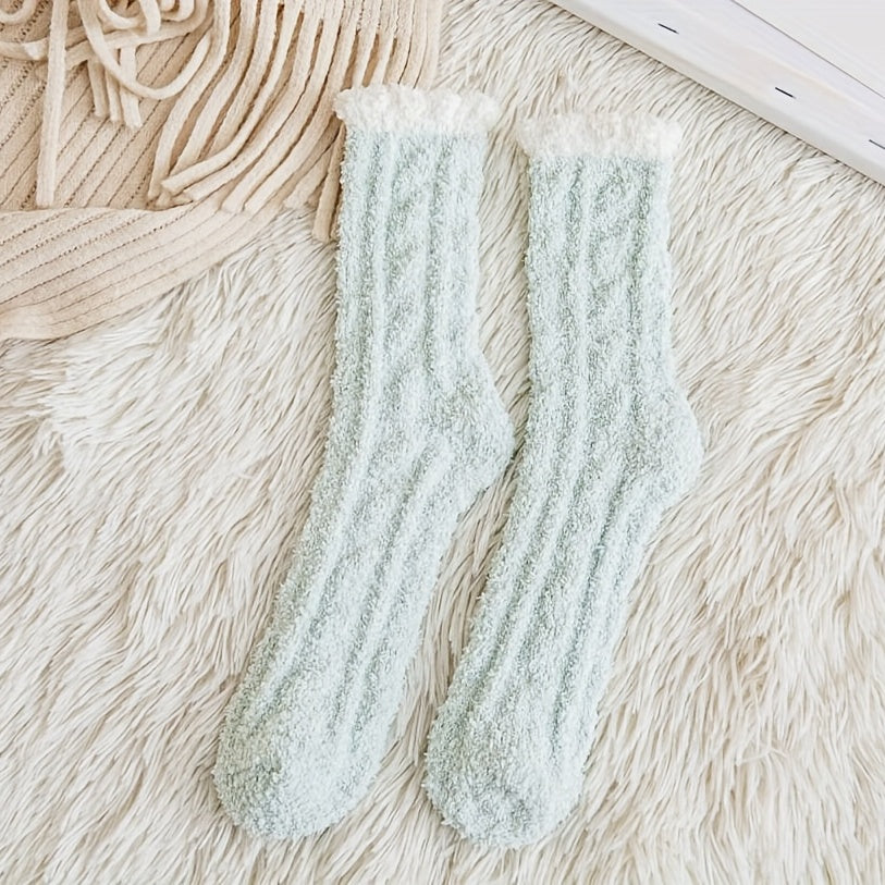 Kids Coral Fleece Solid Plus Fleece Warm Crew Socks