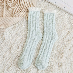 Kids Coral Fleece Solid Plus Fleece Warm Crew Socks