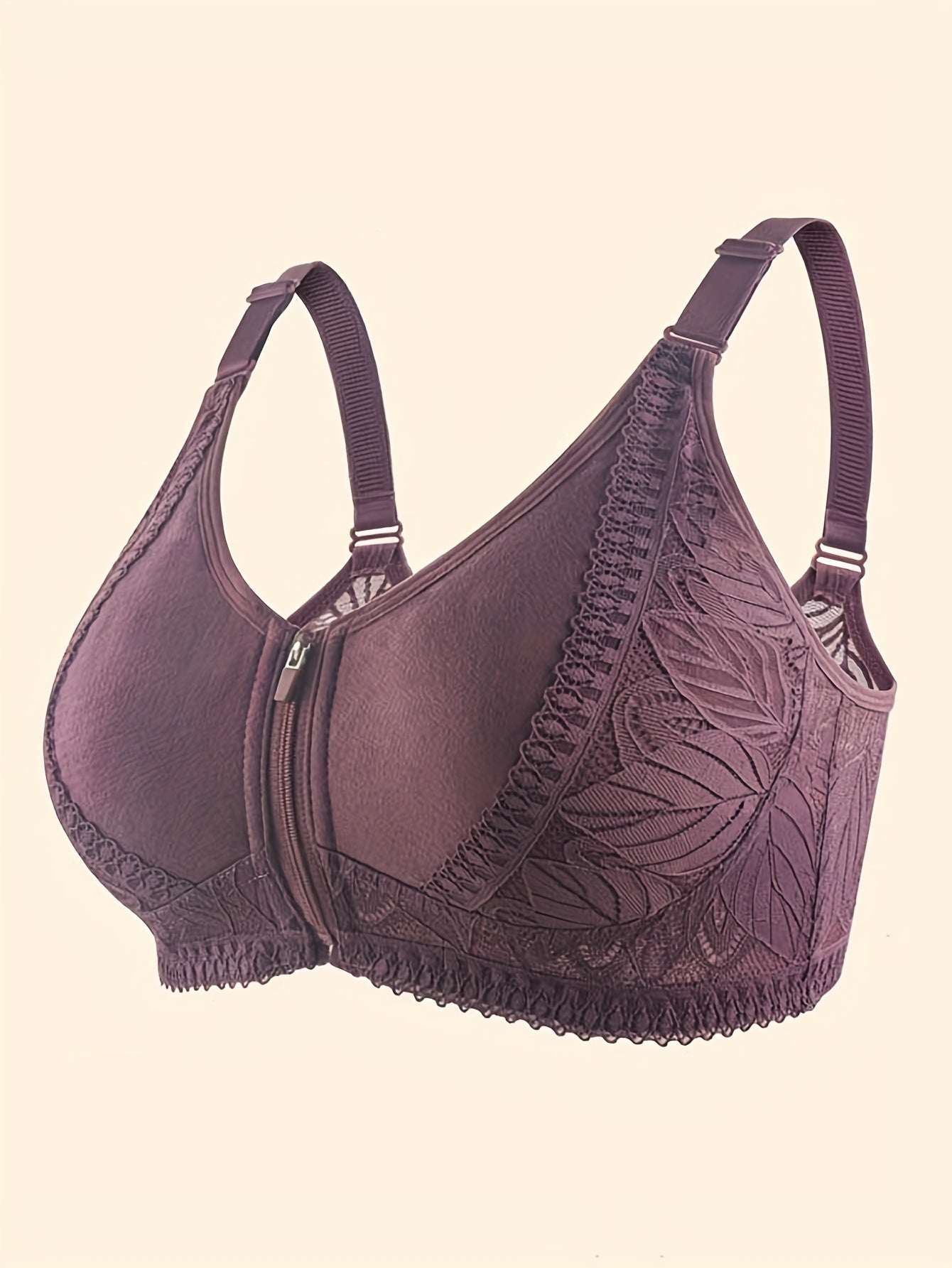 Leaf Pattern Lace Comfy Bras Front Zip Intimates Women's Lingerie