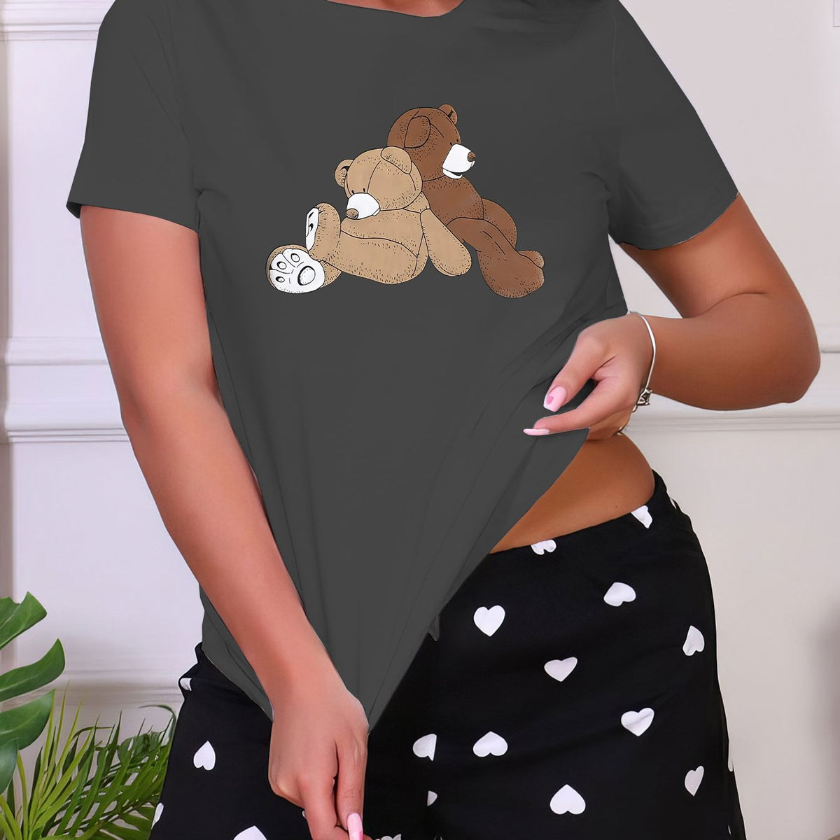 Cute Bear Print Short Sleeve Top