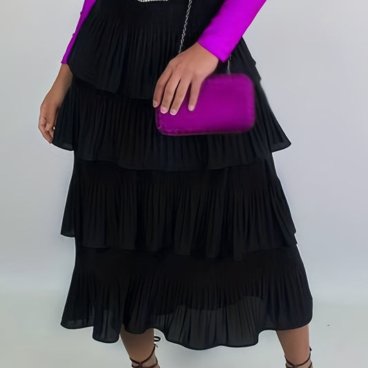 Solid Layered Draped Skirt Mid Length Cake Skirt
