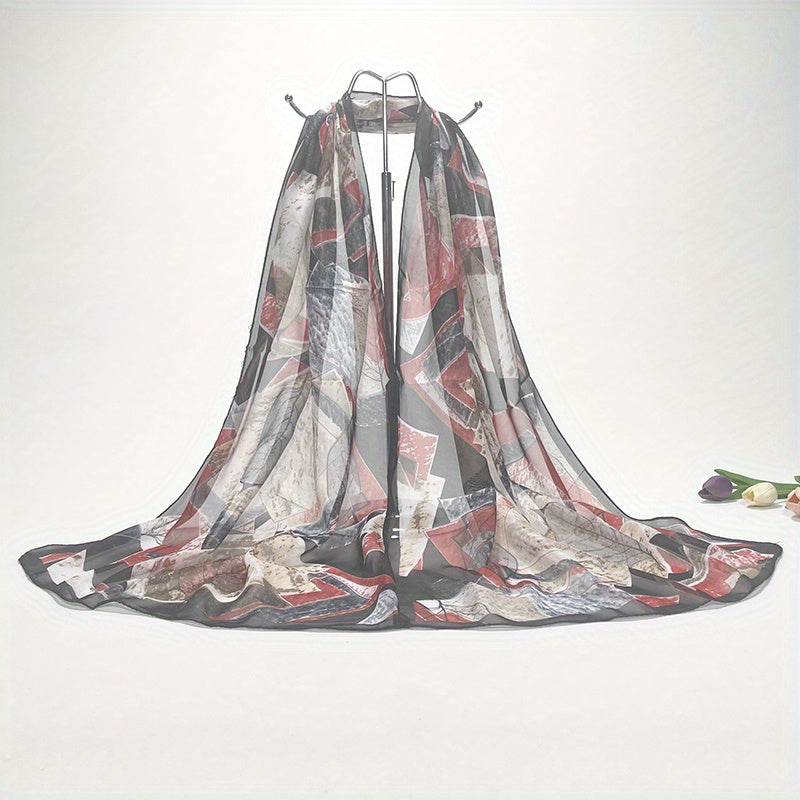 Vintage Leaf Print Chiffon Scarf Thin Gauze Shawl