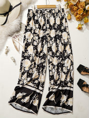  Colorblock Floral Print Wide Leg Trousers