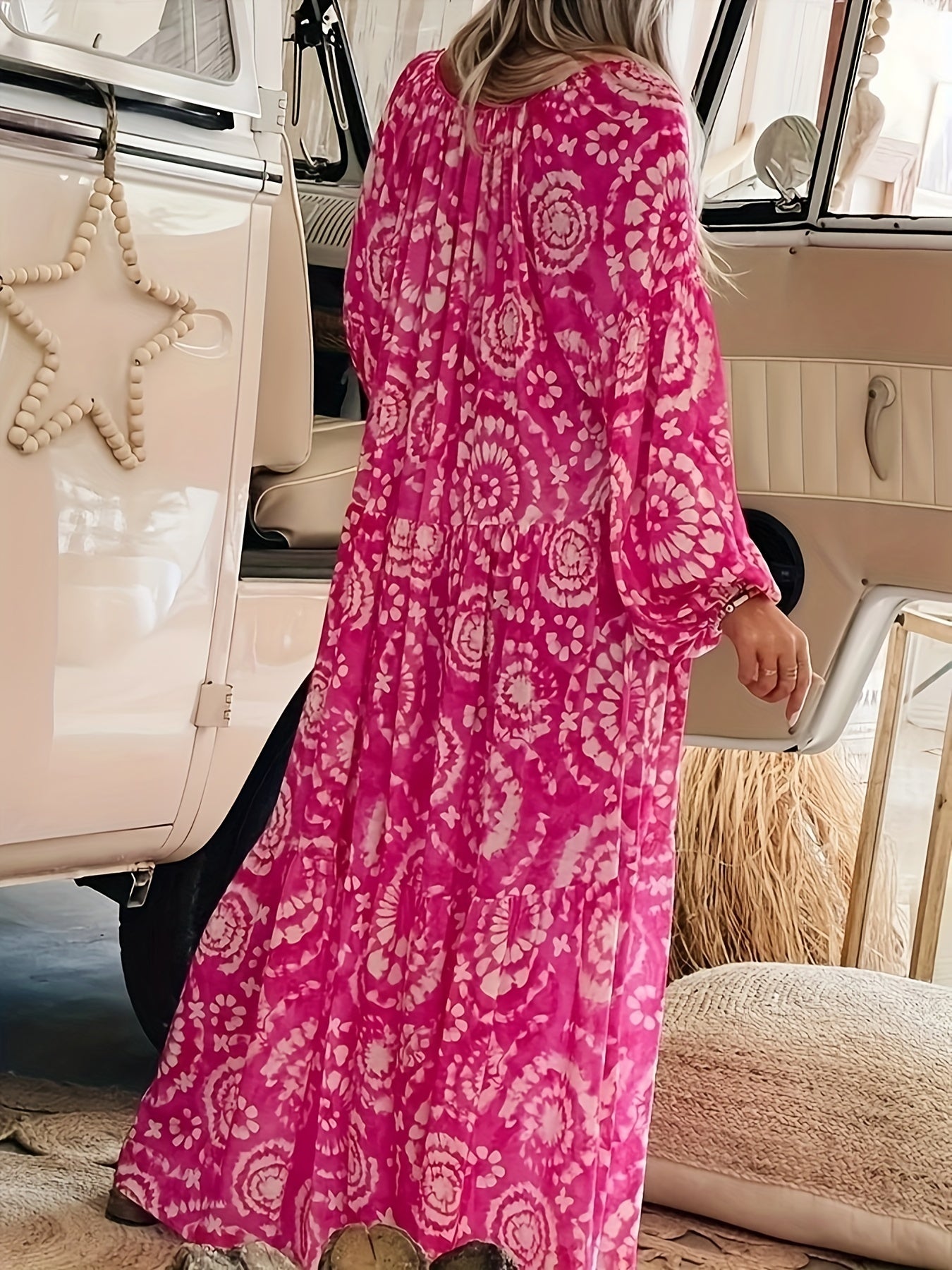  Tie Dye Lantern Sleeve Maxi Dress