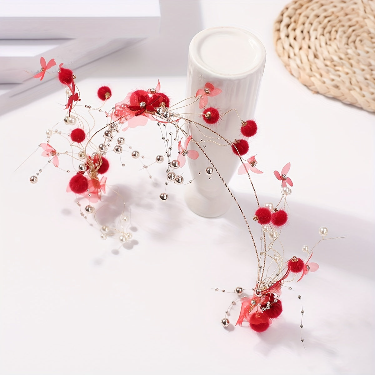 Faux Pearl Tassel Headband Chinese Bridal Headwear