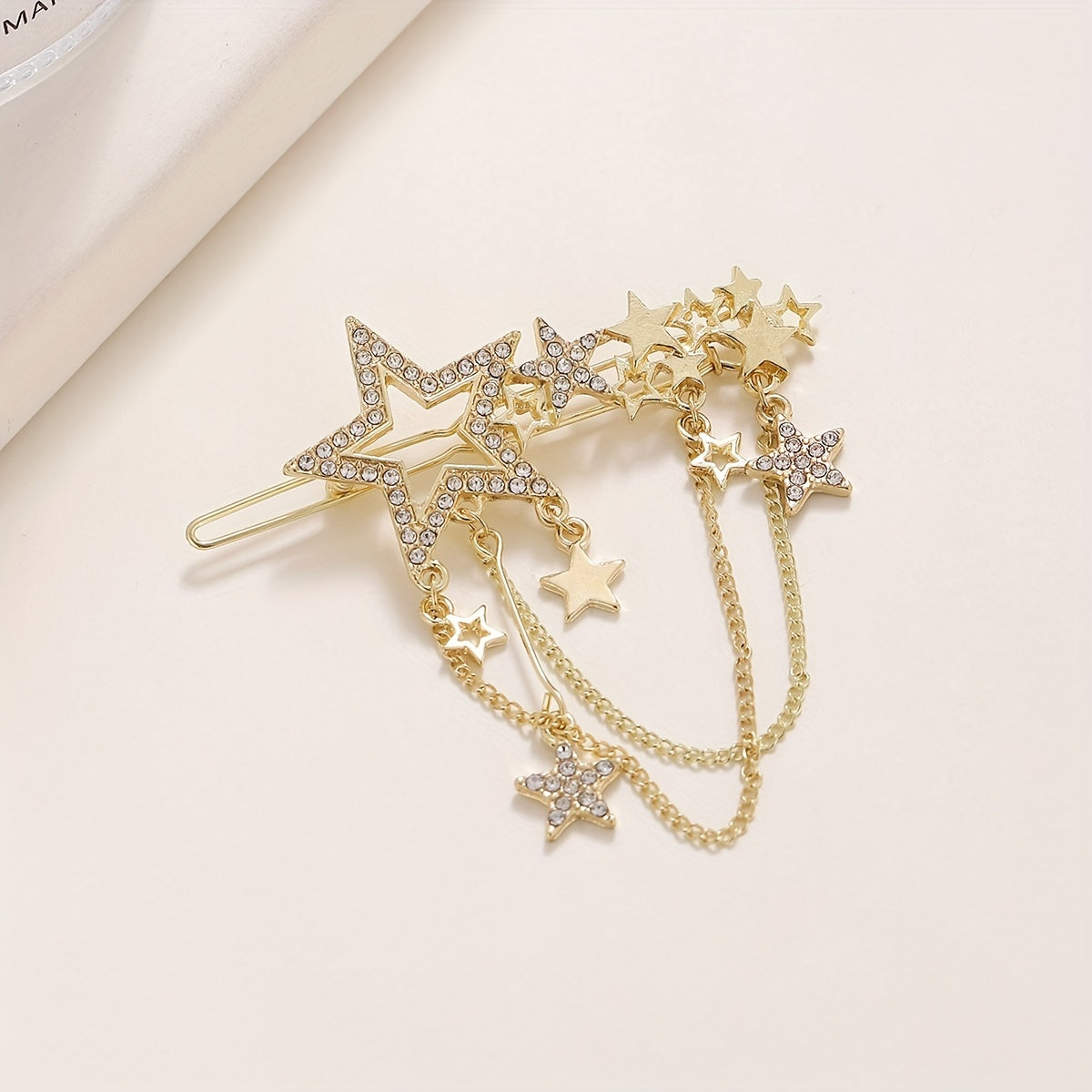 Star Shape Rhinestone Hair Clip with Tassel Chain, Women Hair Accessory