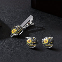 Sunflower Tie Clip Cufflinks Set Summer Style Clothing Accessories