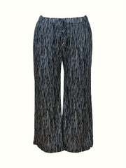 Print Elastic Drawstring Wide Leg Trousers