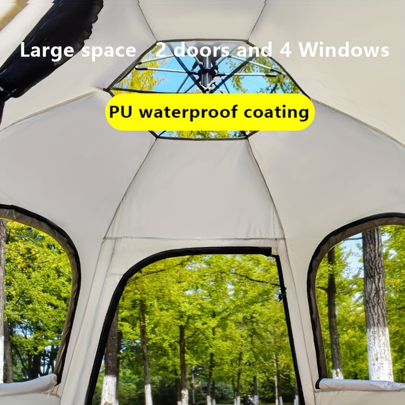 Hexagonal Camping Tent Waterproof Easy Setup 4 Windows 2 Doors Outdoor Hiking