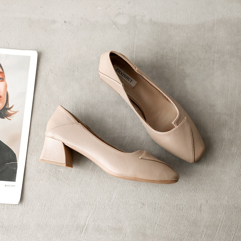 Women's Chunky Heel Square Toe Pumps Soft Sole Slip On Shoes