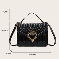 Y2K Heart Decor Quilted Crossbody Bag Small Top Handle Flap Purse