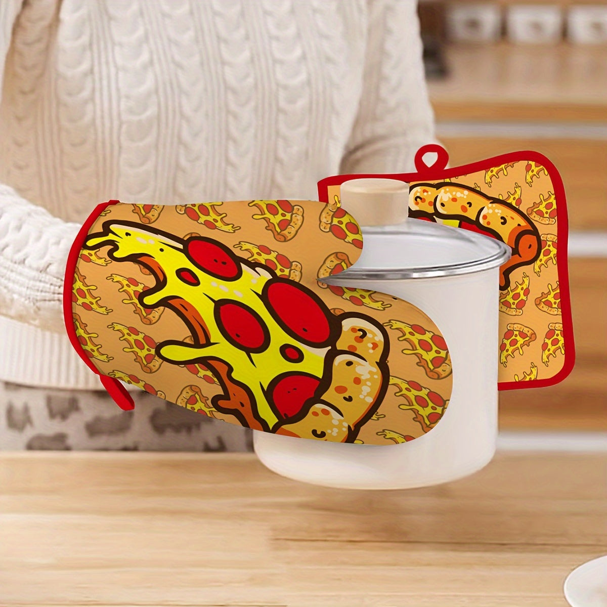 2pcs Printed Cotton Oven Mitts Heat Resistant Non Slip Insulation Gloves