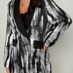  Stripe Print Button Up Long Sleeve Blazer