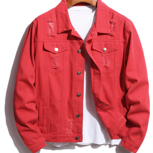 Men's Ripped Denim Button-Down Jacket