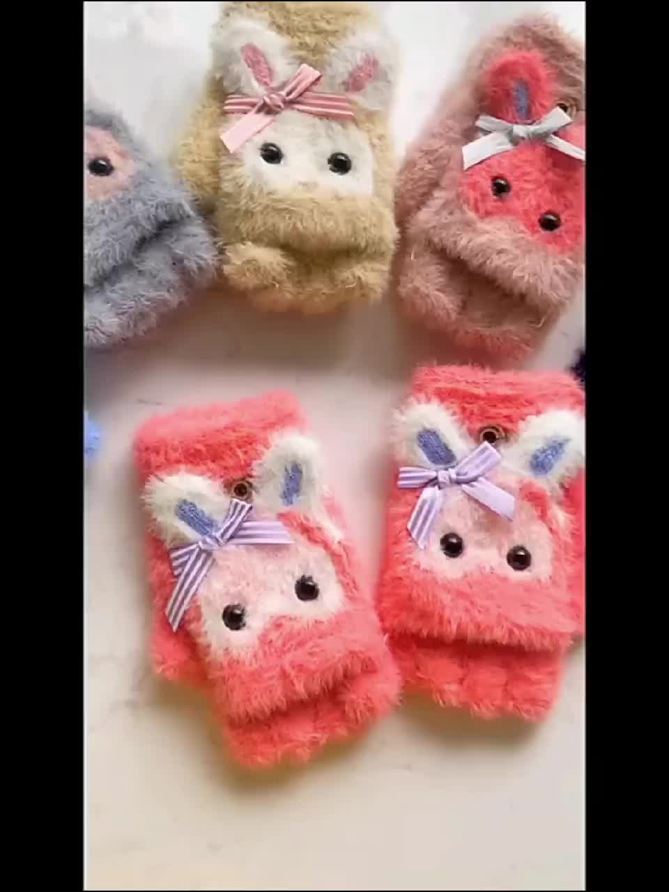 Kids Waterproof Half-finger Warm Gloves 6-15 Years