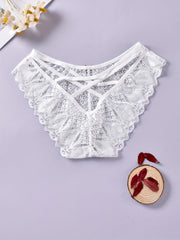 3pcs Floral Lace Bow Briefs Semi Sheer Panties
