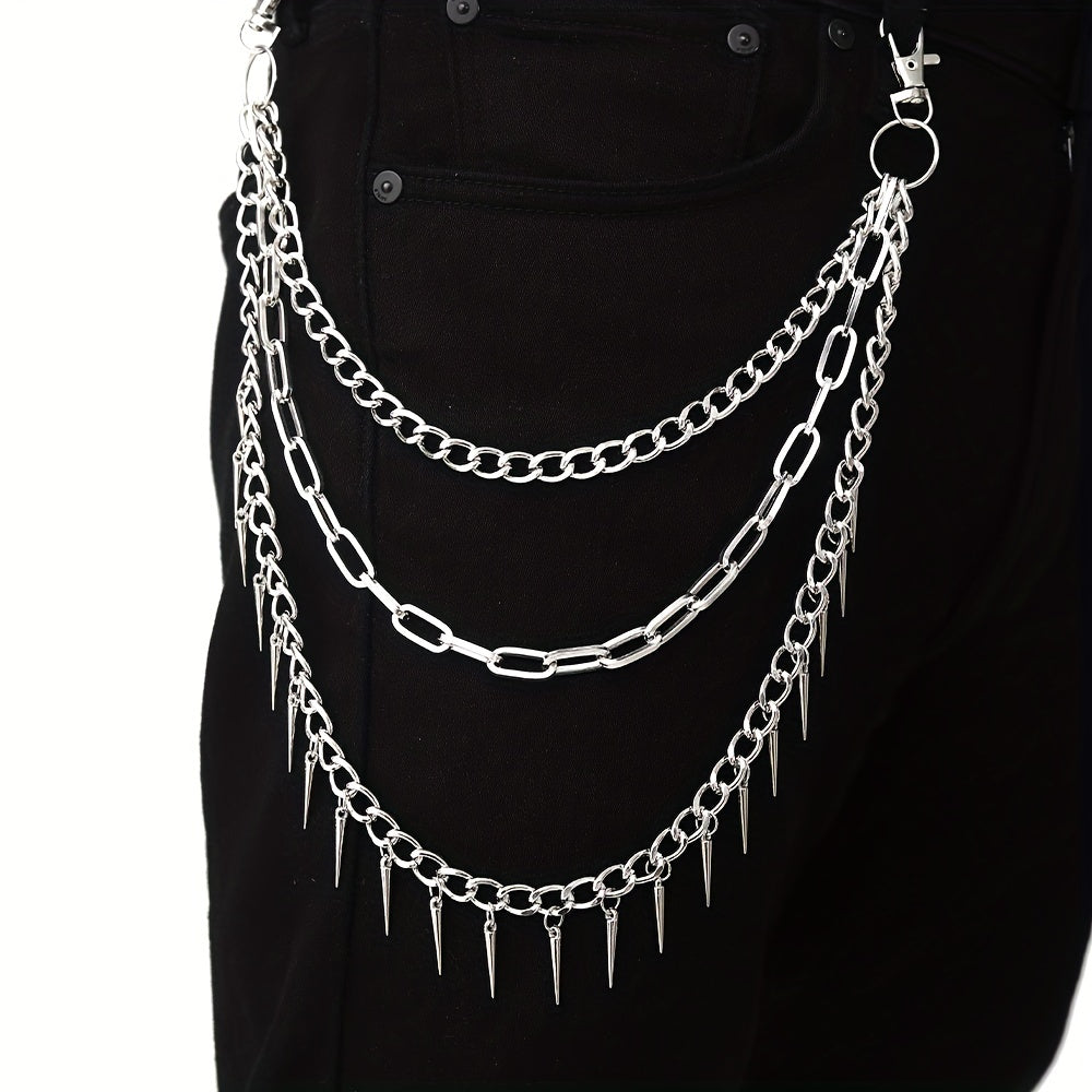 Pocket Chain Pants Trousers Chain Layered Waist Spike Tassel Chain