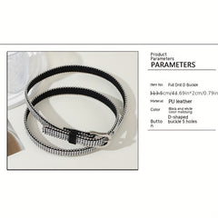 Rhinestone PU Belt Hip Hop Thin Belt Jeans Pants Belt Skirt Girdle
