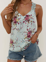 Floral Print Lace Strap V Neck Sleeveless Top