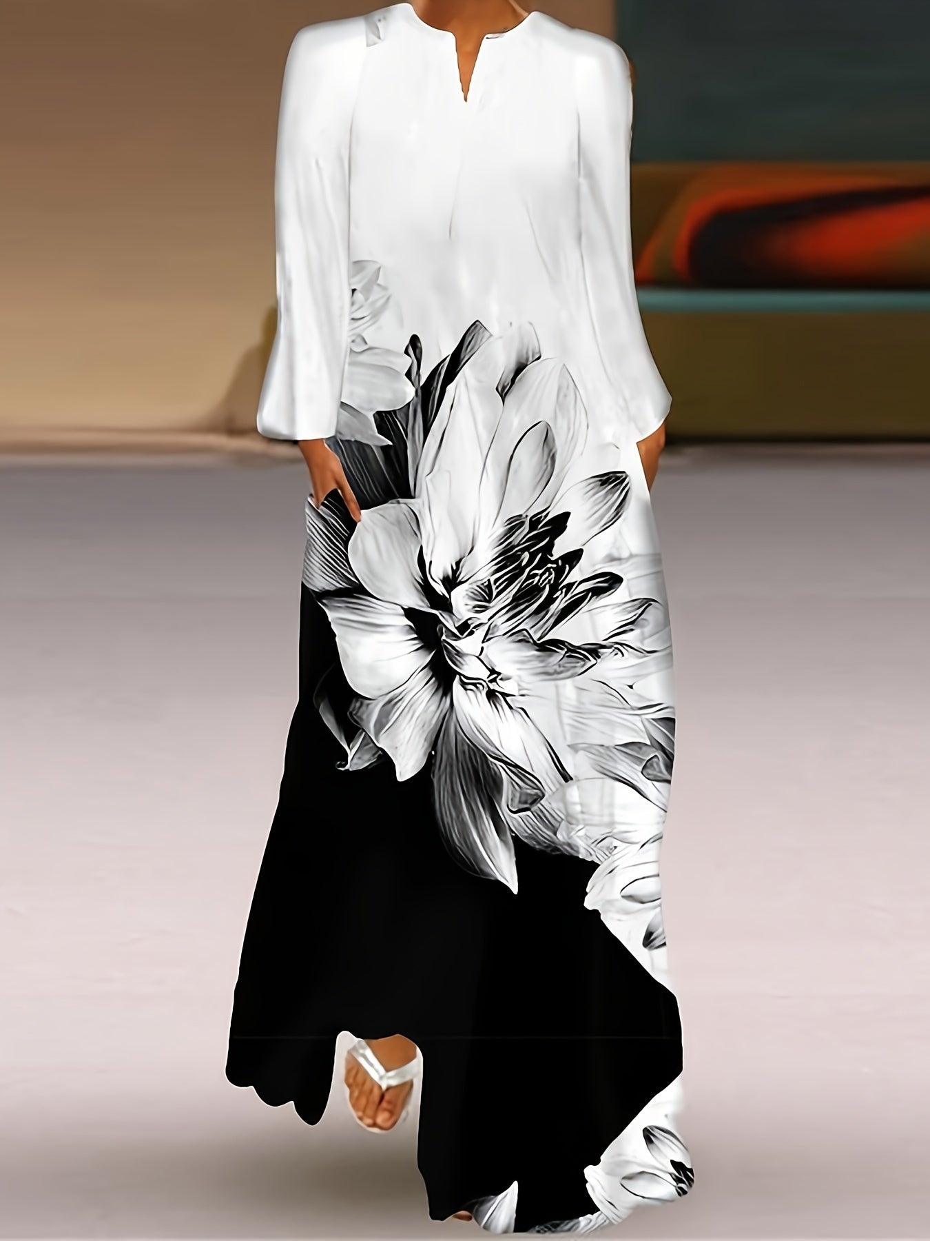  Women's Floral Print Maxi Dress with Pockets
