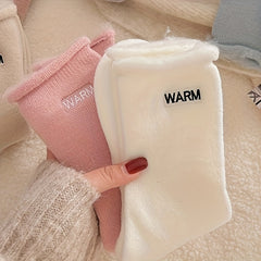 4 Pairs Letter Print Plush Lined Socks for Women