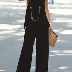  Solid Tank Top & Wide Leg Pants Set