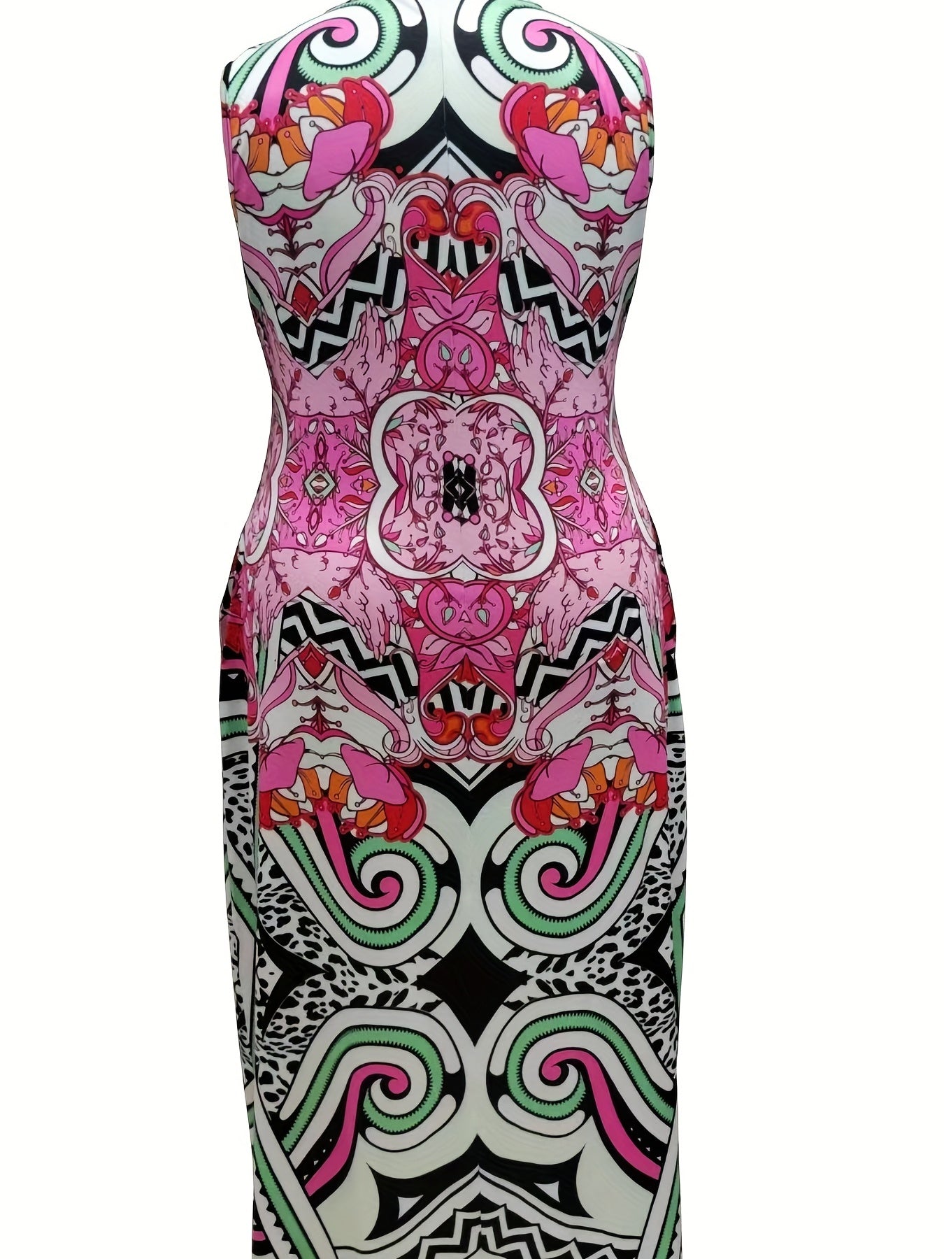  Geometric Print Cut Out Round Neck Tank Dress