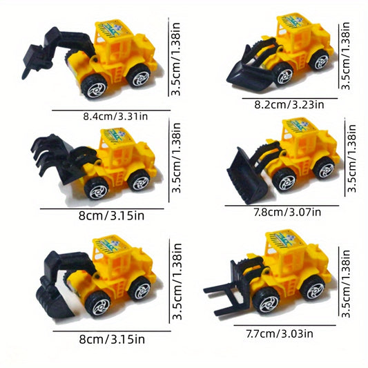 6pcs Engineering Car Simulation Model Ornament Decoration Excavator Bulldozer