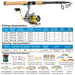 PROBEROS Fishing Tackle Set Spinning Reel Rod Line Lures Hooks Bag
