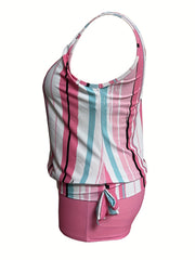 Striped Print Modest Tankini Set