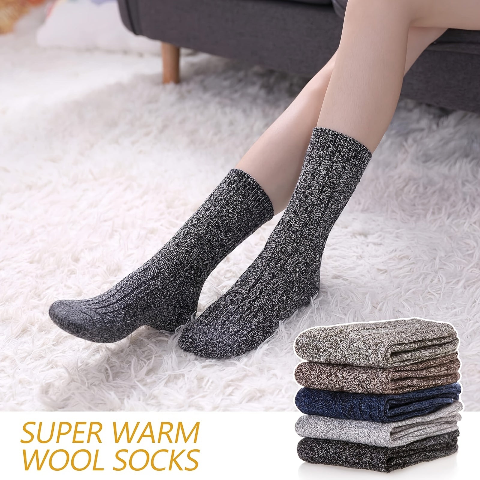 5 Pairs Unisex Soft Thick Wool Socks