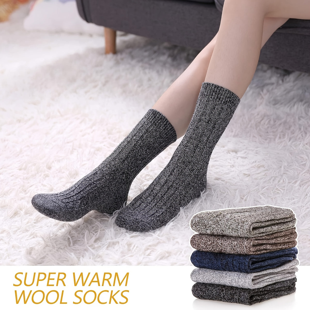 5 Pairs Unisex Soft Thick Wool Socks