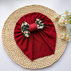 Soft Elastic Strip Flower Baby Hat With Bow For Girl
