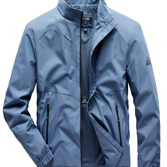 Men's Lightweight Windbreaker Jacket Stand Collar Zipper Pockets Coat