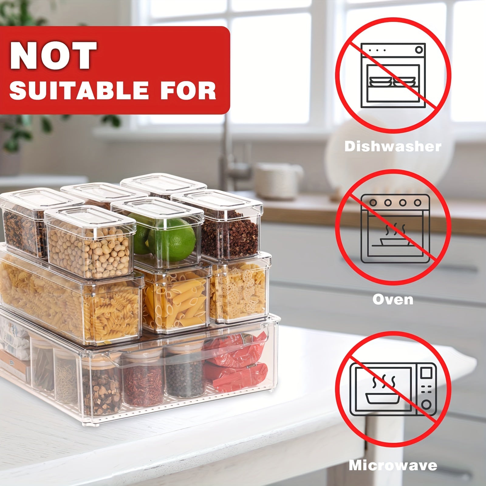 10pcs Clear Plastic Refrigerator Storage Tray with Lid