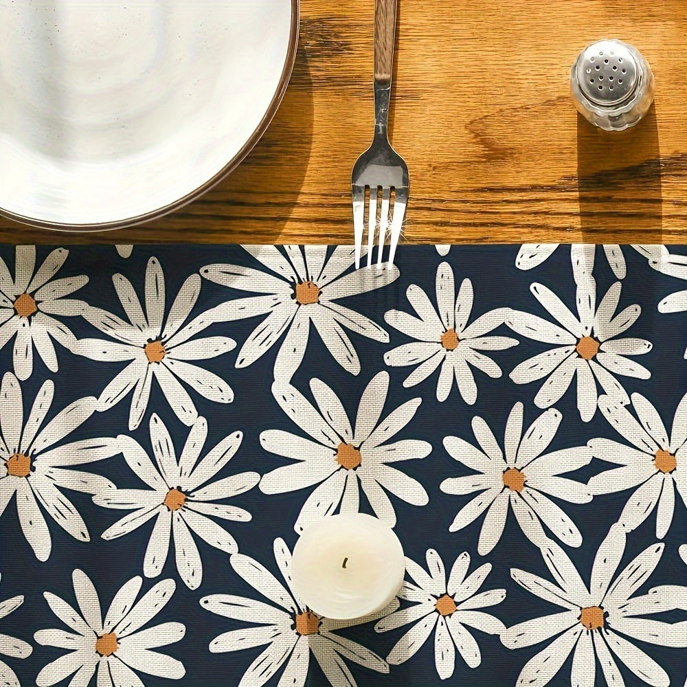 Navy Daisy Flowers Spring Table Runner Home Party Decor 33x182 Cm