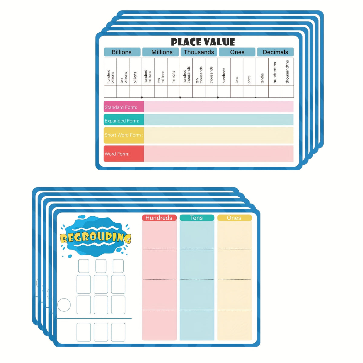 10 Pack Place Value Whiteboards 8x12 Math Charts Interactive Teaching Tools