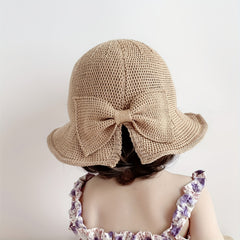 Girls Bow Decor Straw Hat Sun Protection for Beach Party