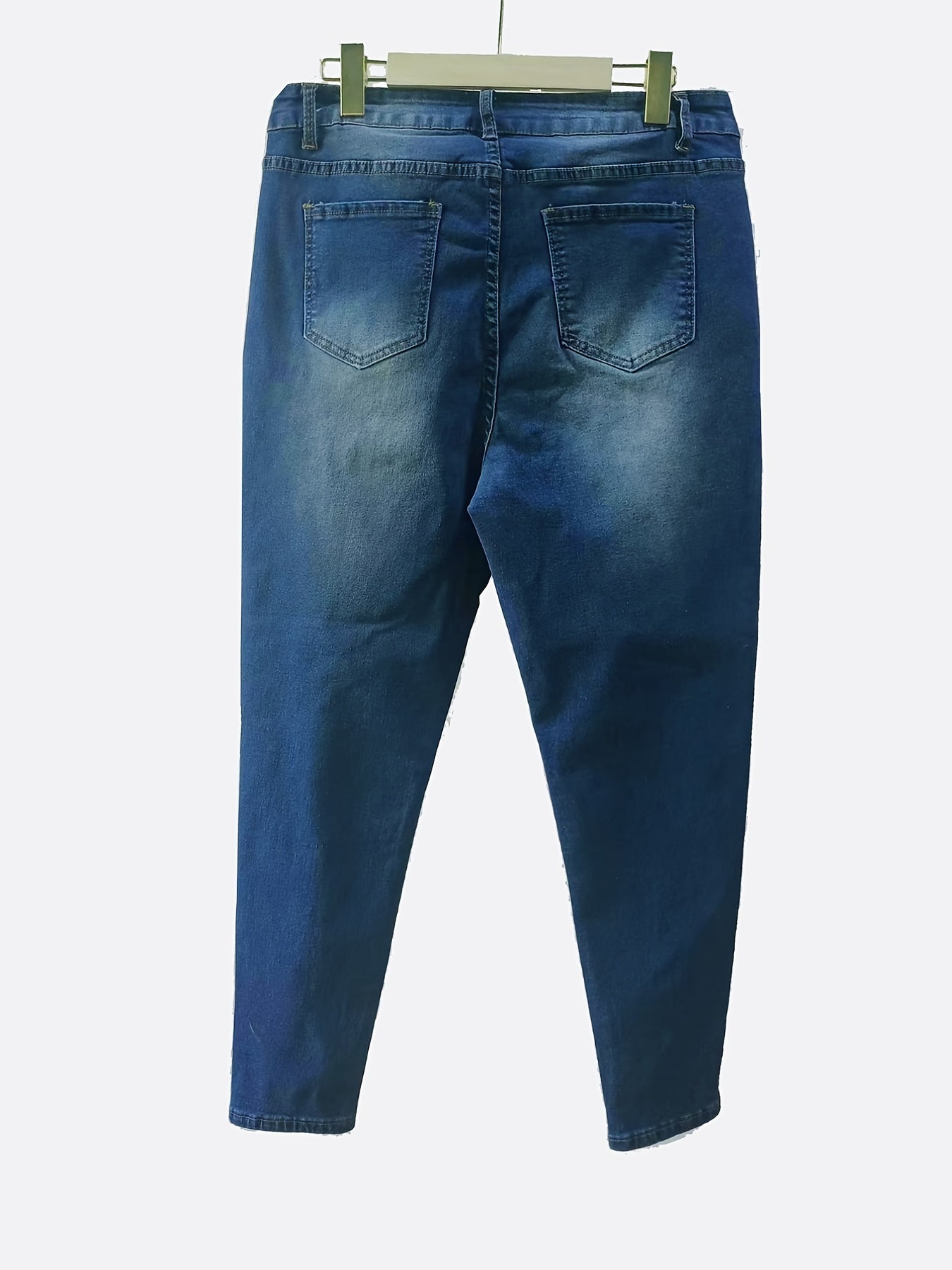 Solid Washed Button Up Skinny Jeans Women's Plus Size
