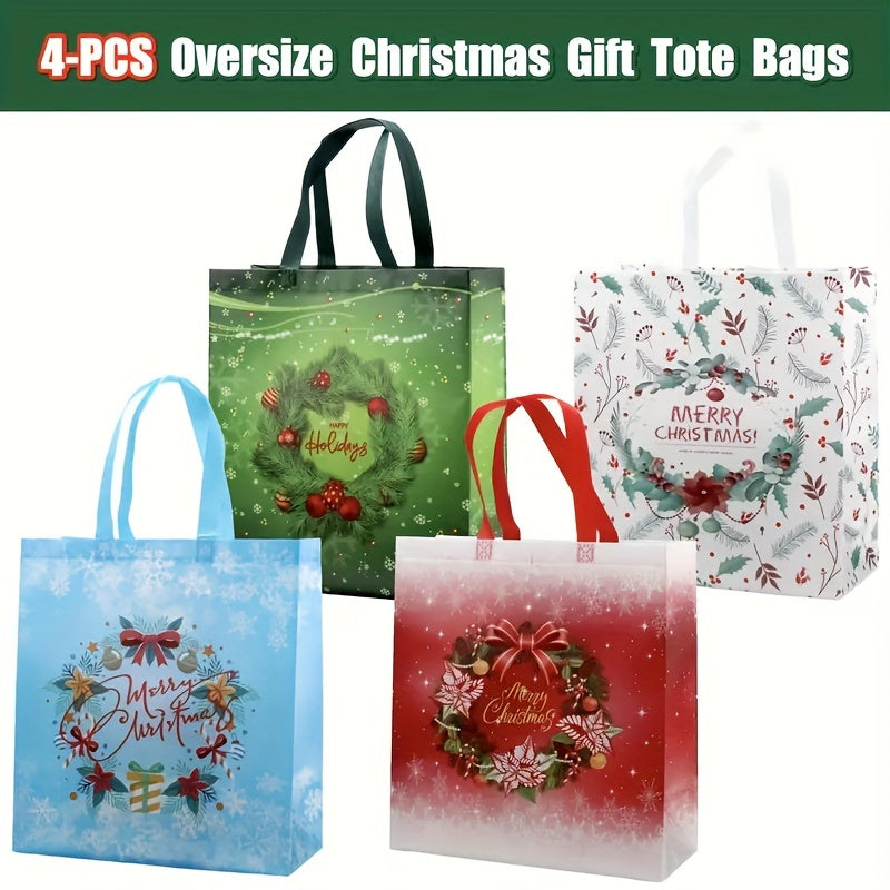 4pcs Oversize Christmas Gift Bags Reusable Tote Bags With Handles